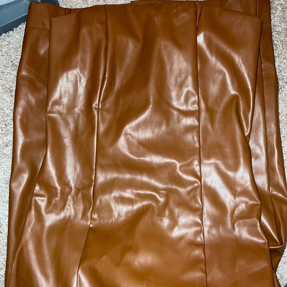 Brown Leather MIDI Dress